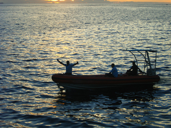 Skiff coming back from the dusk dive - taken by Susan