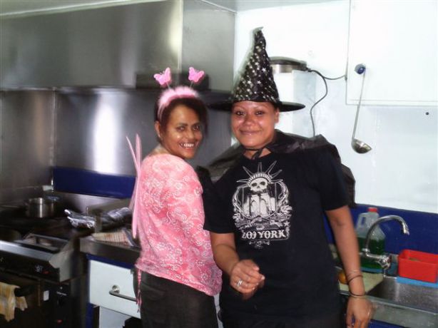 Talia and Sereana hard at work on Halloween